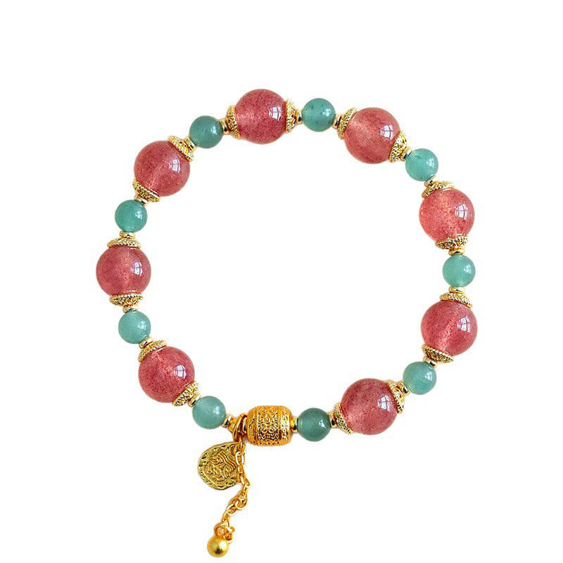 Buddha Stones Natural Strawberry Quartz Moonstone Healing Positive Beads Bracelet - image 9