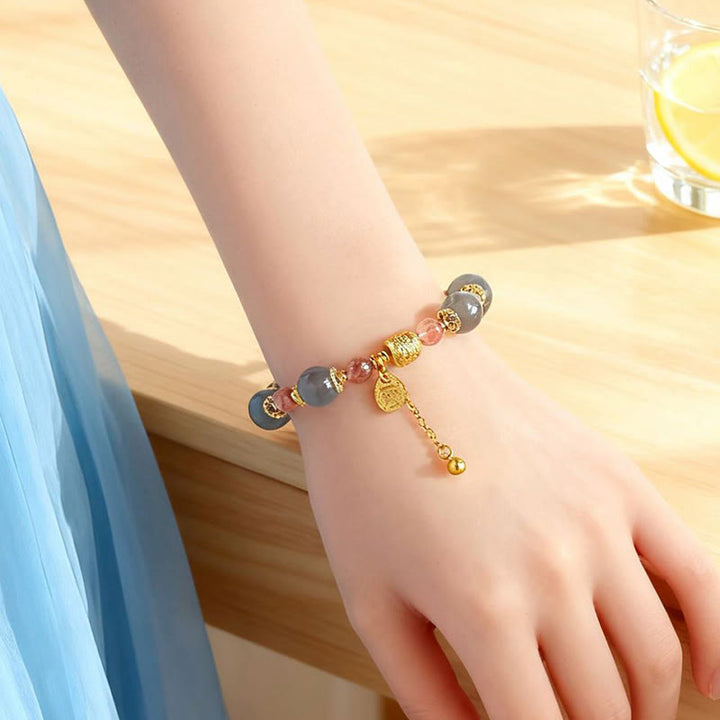 Buddha Stones Natural Strawberry Quartz Moonstone Healing Positive Beads Bracelet - image 19