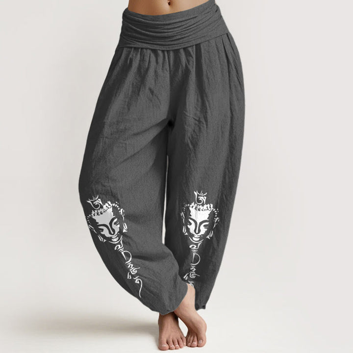 Buddha Stones Pure Cotton Concise Om Symbol Buddha Pattern Women's Elastic Waist Harem Pants - DimGray - US16，UK/AU20，EU48 (3XL) - image 8