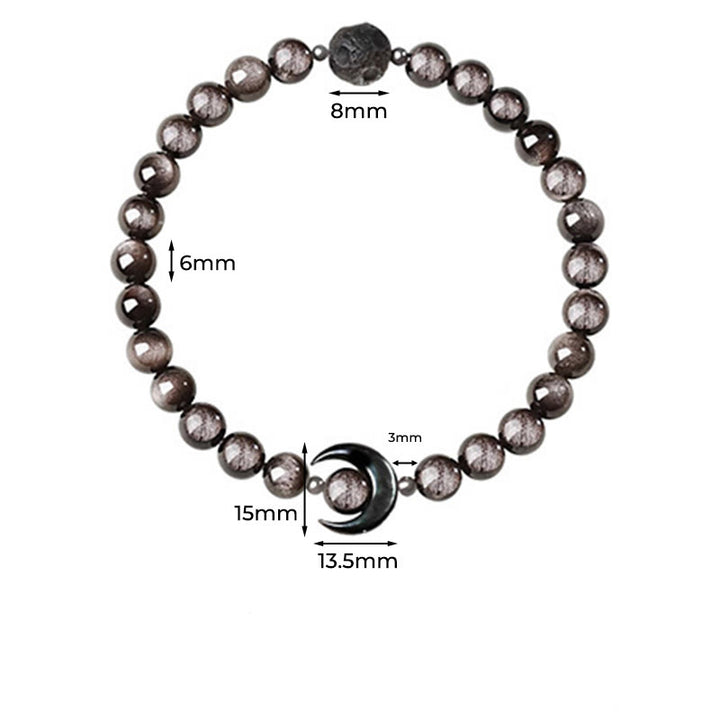 Buddha Stones Moon Design Natural Silver Sheen Obsidian Protection Beaded Bracelet - image 4