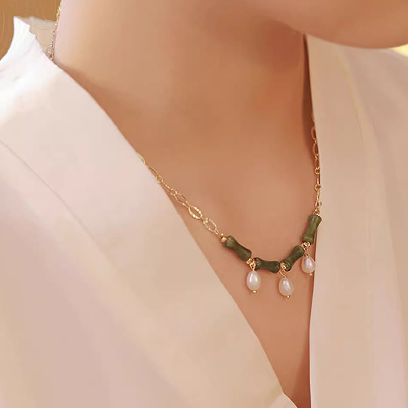 Buddha Stones Tianshan Jade Bamboo Pearl Abundance Wealth Necklace Pendant - image 8