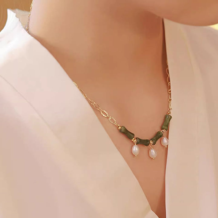 Buddha Stones Tianshan Jade Bamboo Pearl Abundance Wealth Necklace Pendant - image 8