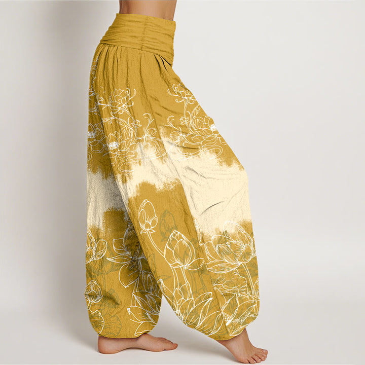 Buddha Stones Cotton Colorful Lotus Pattern Women's Elastic Waist Harem Pants - image 7