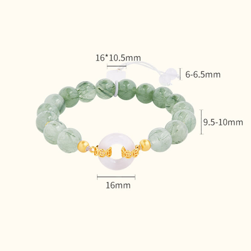 Buddha Stones 925 Sterling Silver Green Rutilated Quartz White Chalcedony Peace Buckle Courage Bracelet - image 3