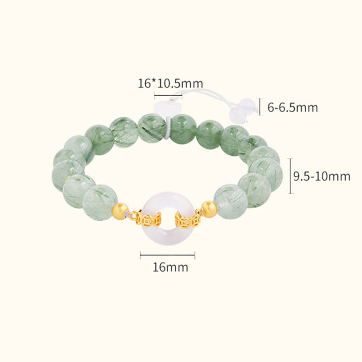 Buddha Stones 925 Sterling Silver Green Rutilated Quartz White Chalcedony Peace Buckle Courage Bracelet - image 3