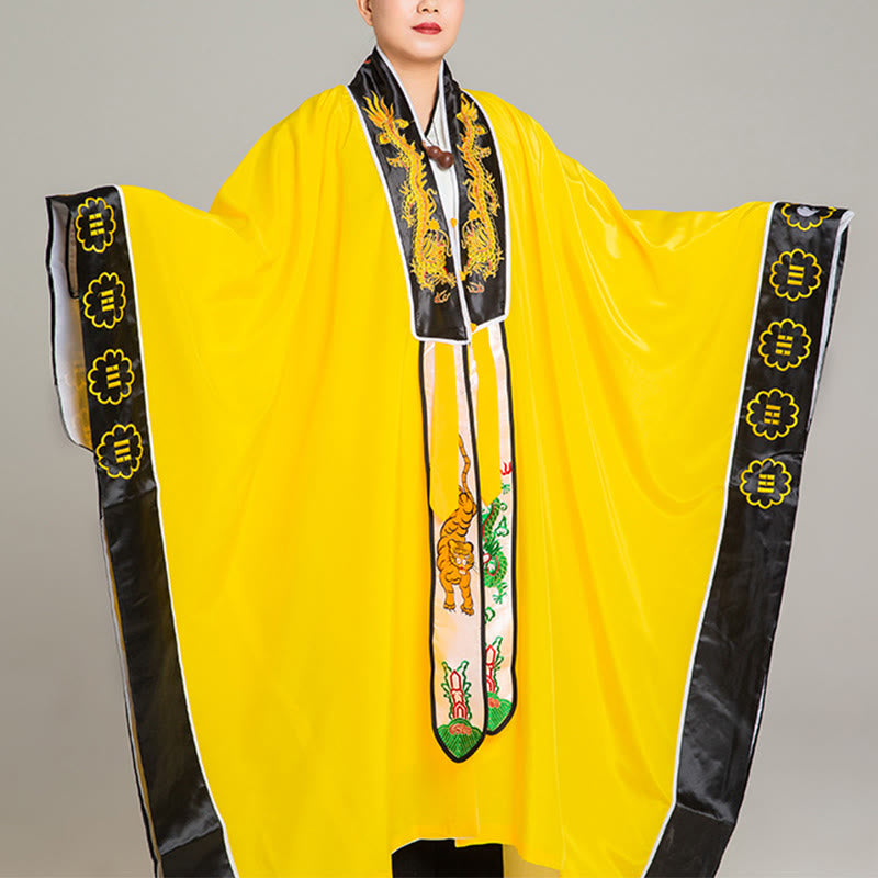 Buddha Stones Wudang Embroidery Dragon Tiger Long Wide Sleeve Unisex Taoist Robe Kimono For Qigong Ceremony - Yellow - 2XL-FIT FOR US/UK/AU/EU-XL - image 6