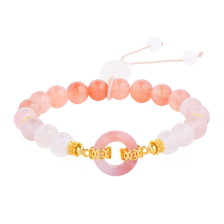 Buddha Stones 925 Sterling Silver Red Agate White Chalcedony Peace Buckle Confidence Bracelet - image 4