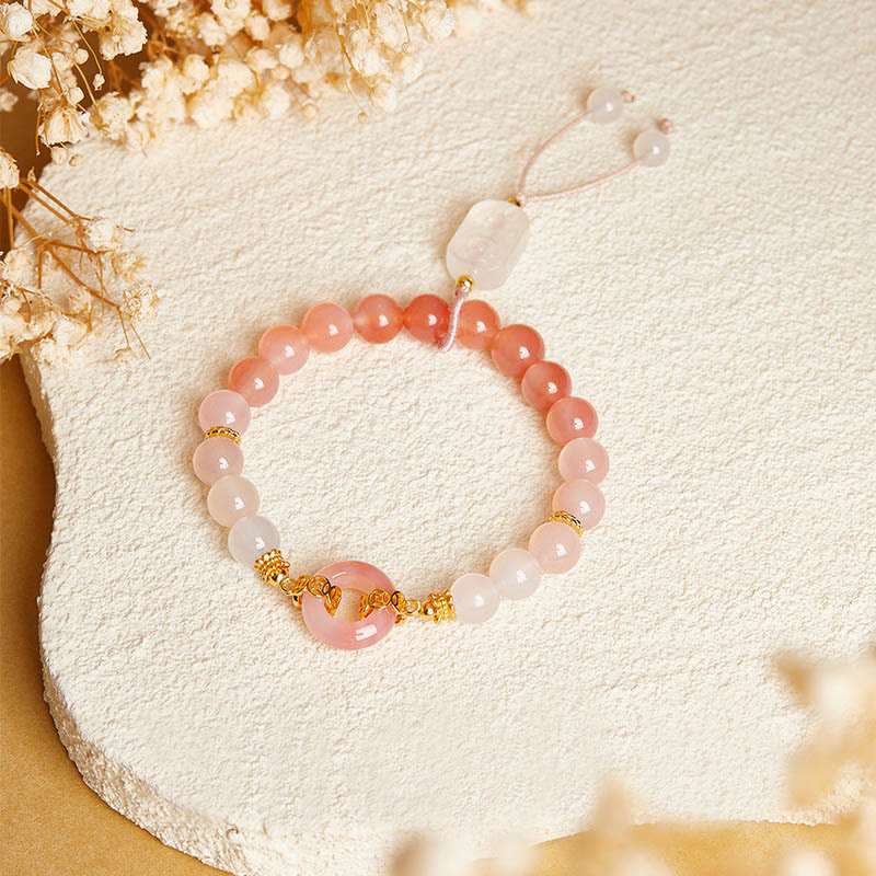 Buddha Stones 925 Sterling Silver Red Agate White Chalcedony Peace Buckle Confidence Bracelet - image 1