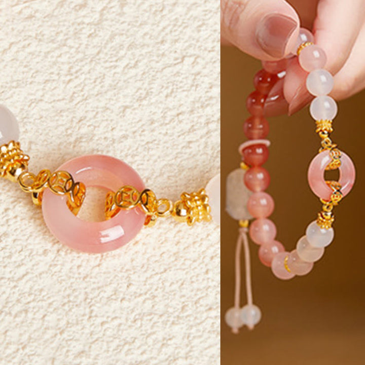 Buddha Stones 925 Sterling Silver Red Agate White Chalcedony Peace Buckle Confidence Bracelet - image 8