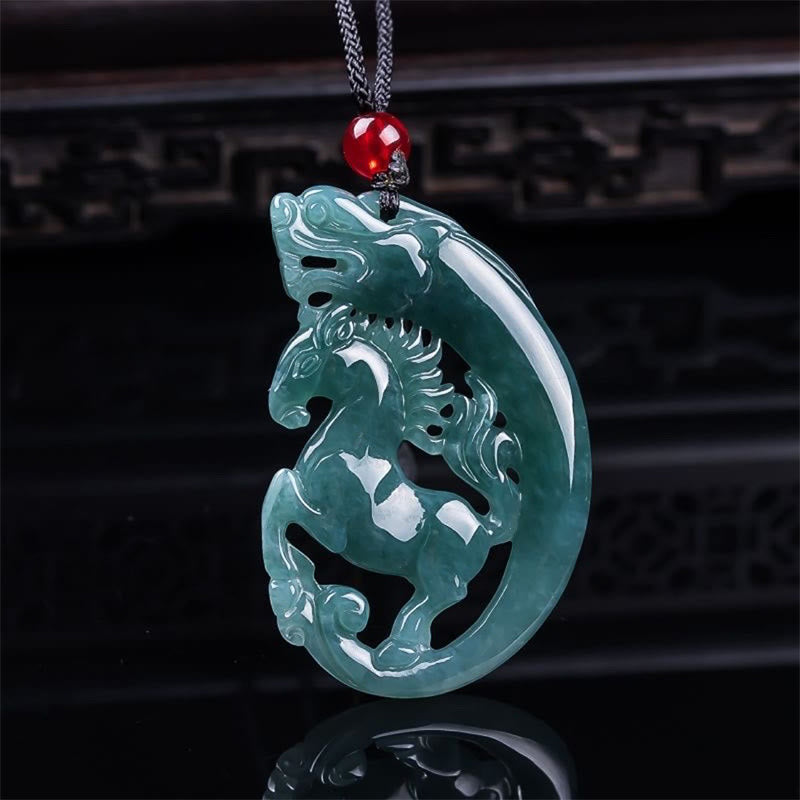 Buddha Stones Year Of The Horse Dragon Handcarved Jade Luck Prosperity Necklace Pendants - image 1