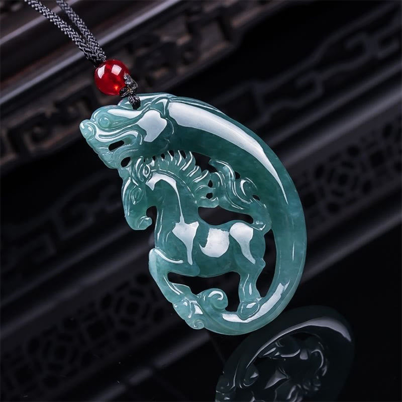 Buddha Stones Year Of The Horse Dragon Handcarved Jade Luck Prosperity Necklace Pendants - Jade(Size: 46.5*30*5.5mm) - image 0