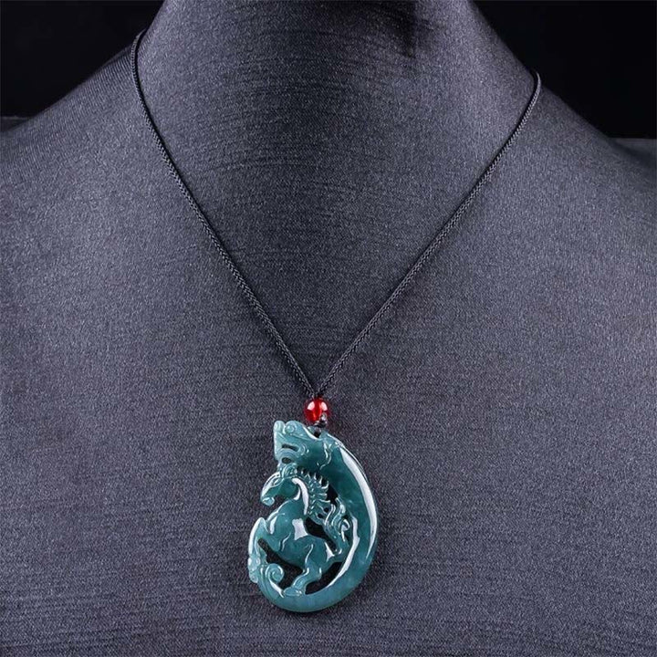 Buddha Stones Year Of The Horse Dragon Handcarved Jade Luck Prosperity Necklace Pendants - image 4
