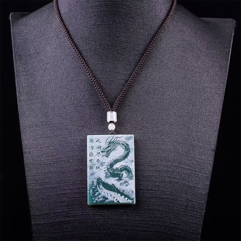 Buddha Stones Dragon Rectangular Jade Rope Luck Success Necklace Pendants - image 8