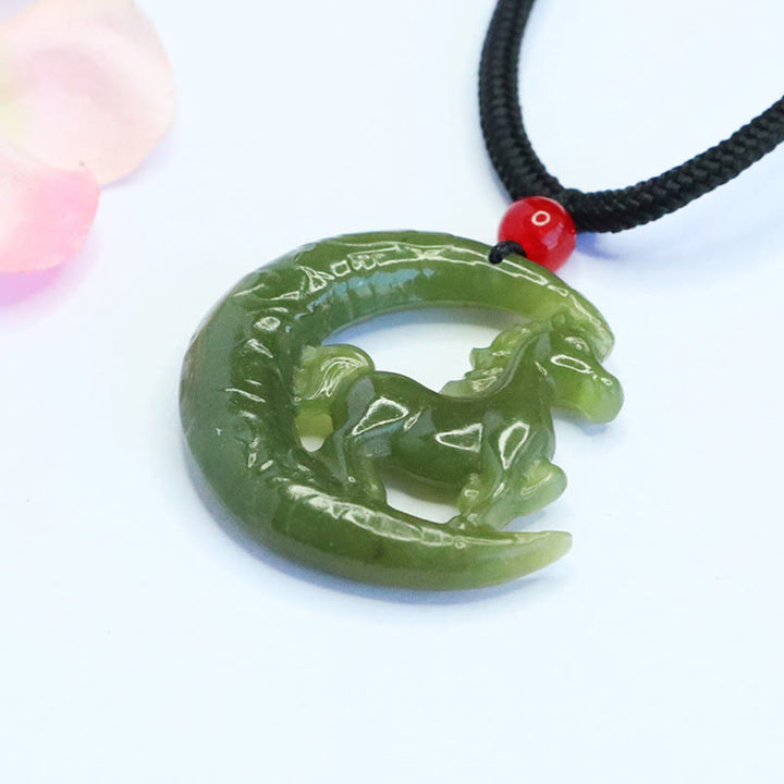 Buddha Stones Chinese Zodiac Year Of The Horse Charm Carved Jade Luck Prosperity Necklace Pendants - image 4
