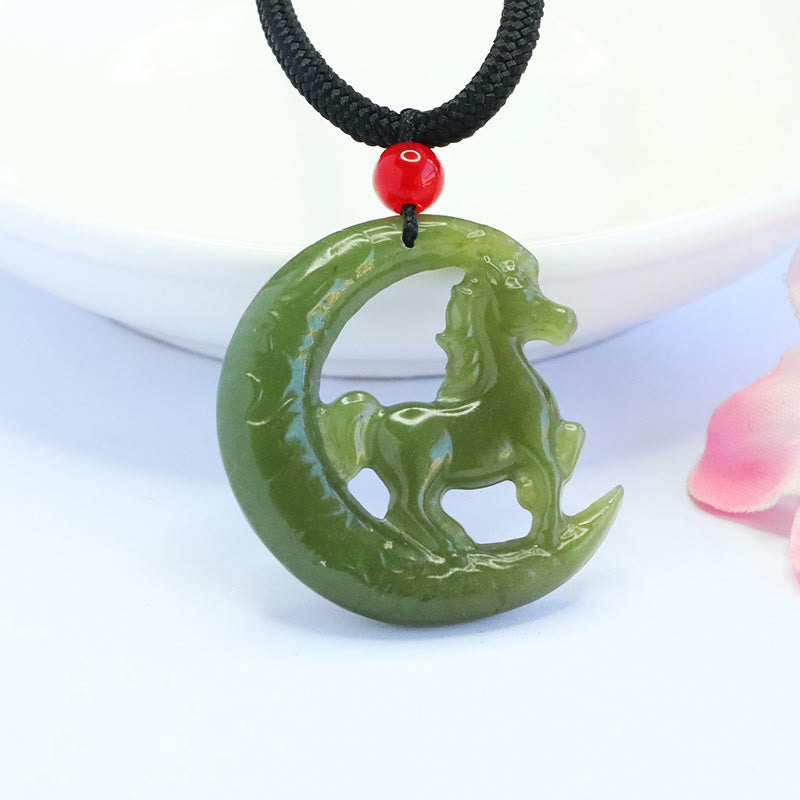 Buddha Stones Chinese Zodiac Year Of The Horse Charm Carved Jade Luck Prosperity Necklace Pendants - image 2