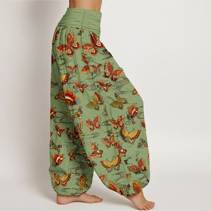 Buddha Stones Cotton Colorful Butterfly Pattern Women's Elastic Waist Harem Pants - image 10