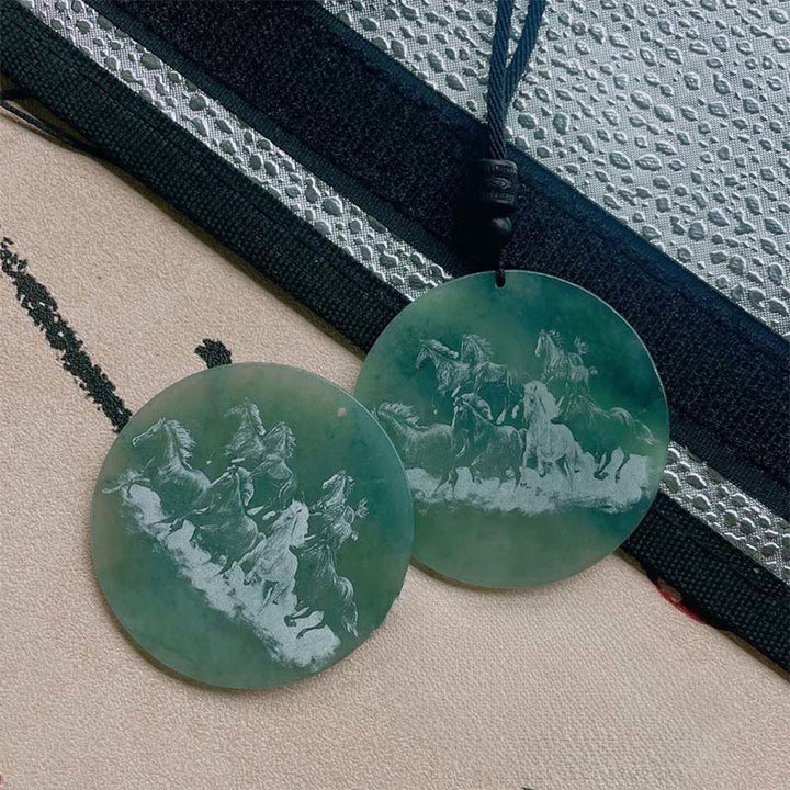 Buddha Stones Year Of The Horse Round Charm Carved Jade Stone Prosperity Necklace Pendants - image 3