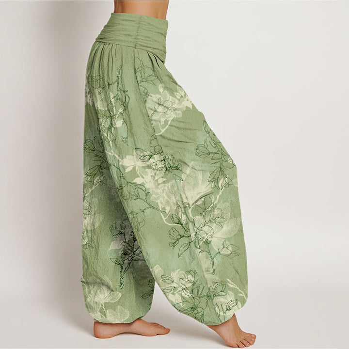 Buddha Stones Cotton Fresh Flower Bud Pattern Women's Elastic Waist Harem Pants - image 2