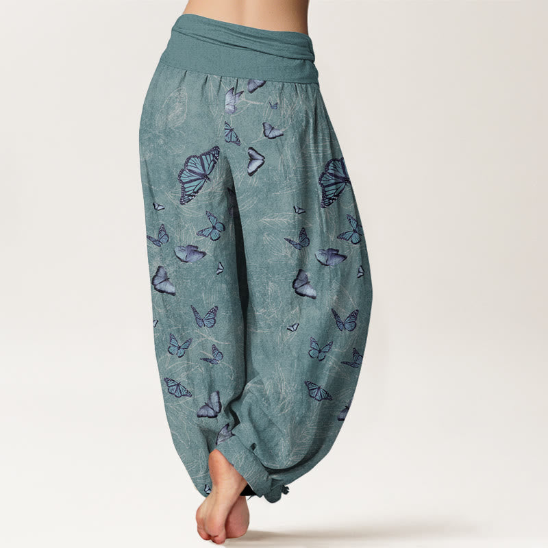 Buddha Stones Cotton Dreamlike Butterfly Leaf Pattern Women's Elastic Waist Harem Pants - image 6