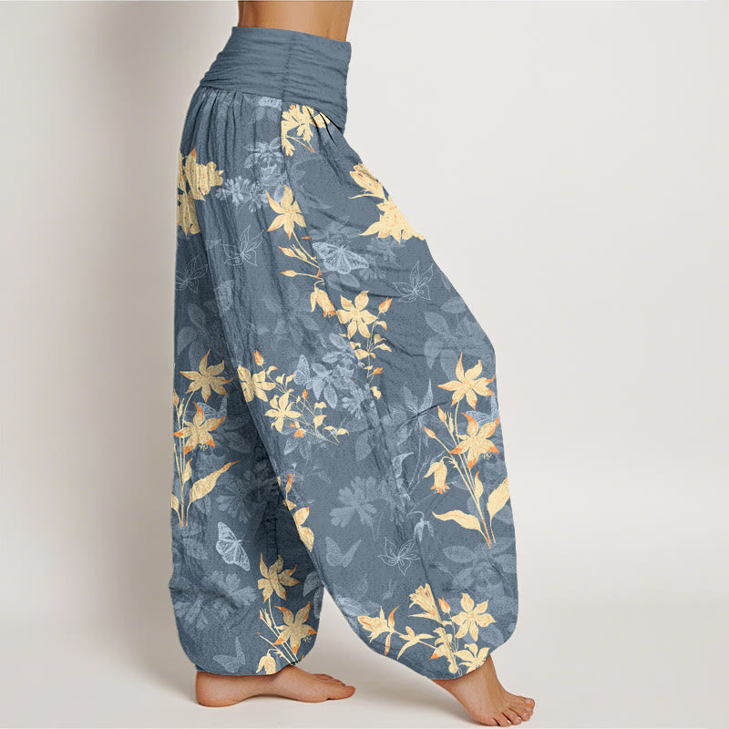 Buddha Stones Cotton Fresh Refined Flower Leaf Pattern Women's Elastic Waist Harem Pants - image 2