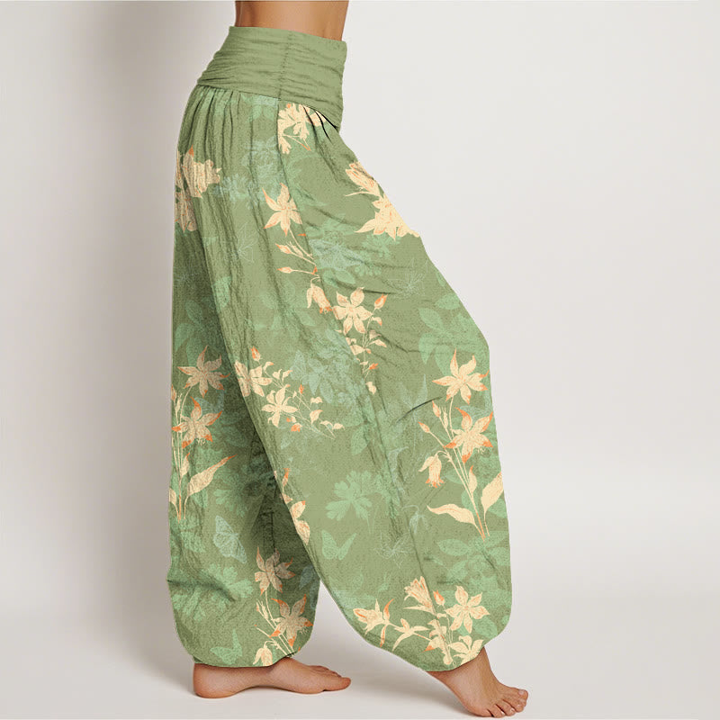Buddha Stones Cotton Fresh Refined Flower Leaf Pattern Women's Elastic Waist Harem Pants - image 10