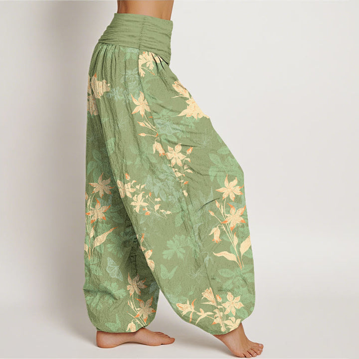 Buddha Stones Cotton Fresh Refined Flower Leaf Pattern Women's Elastic Waist Harem Pants - image 10