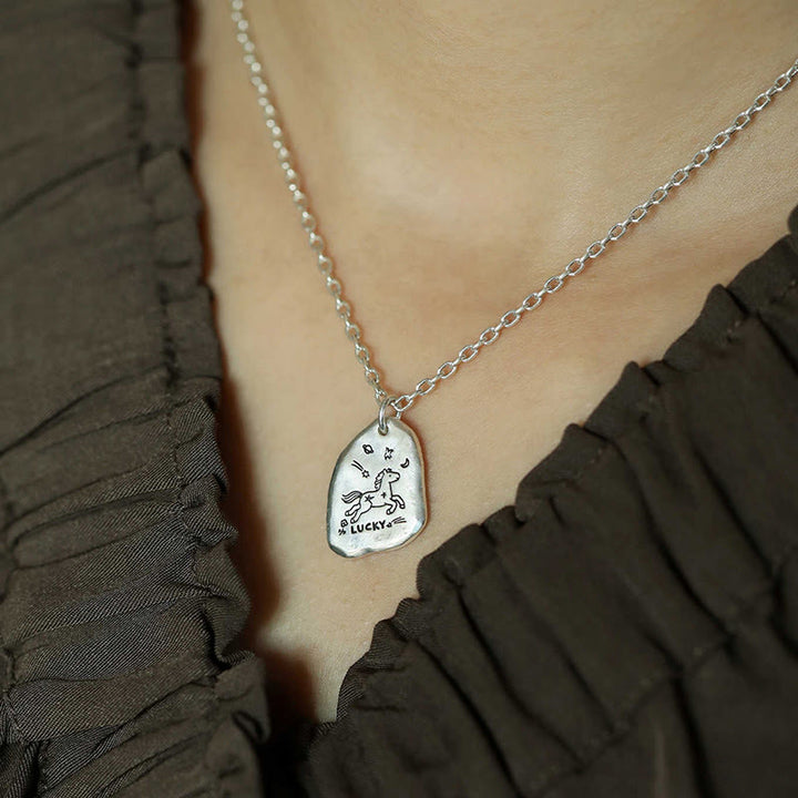 Buddha Stones 999 Sterling Silver Lucky Horse Charm Year Of The Horse 925 Sterling Silver Chain Blessing Necklace Pendants - 925 Sterling Silver Chain(Length: 40+5cm) - image 1