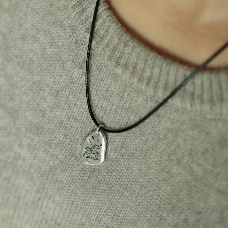 Buddha Stones 999 Sterling Silver Lucky Horse Charm Year Of The Horse 925 Sterling Silver Chain Blessing Necklace Pendants - Black Rope(Length: 50cm) - image 9