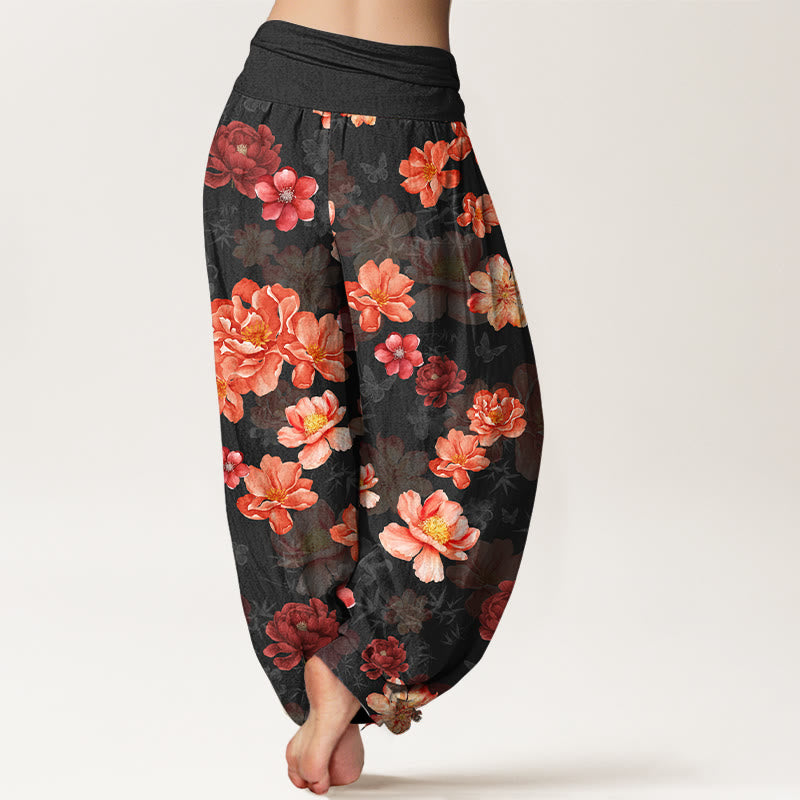 Buddha Stones Cotton Intensely Colored Flower Pattern Women's Elastic Waist Harem Pants - image 1