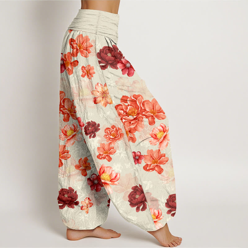 Buddha Stones Cotton Intensely Colored Flower Pattern Women's Elastic Waist Harem Pants - image 10