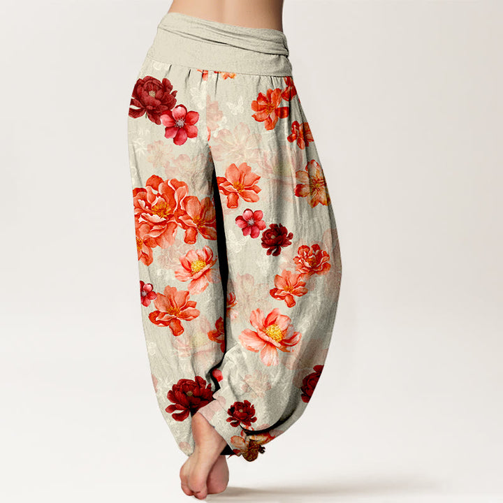 Buddha Stones Cotton Intensely Colored Flower Pattern Women's Elastic Waist Harem Pants - image 9