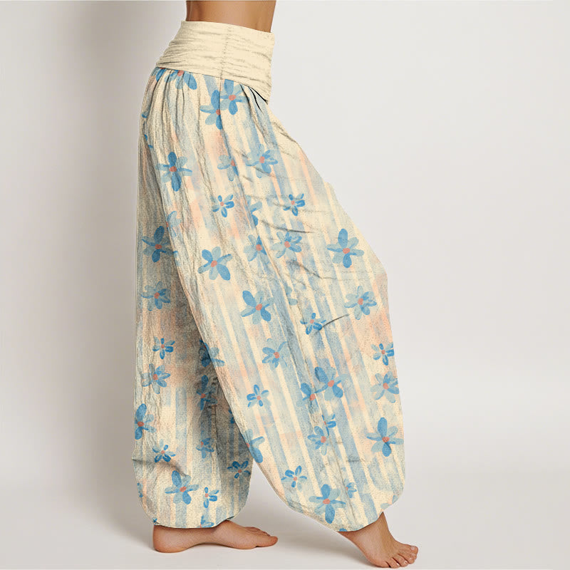 Buddha Stones Cotton Simple Style Flower Pattern Women's Elastic Waist Harem Pants - image 2