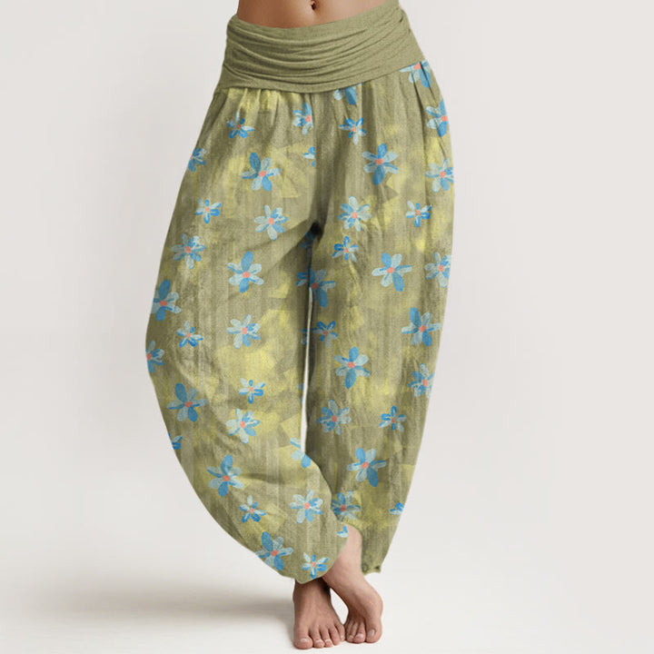 Buddha Stones Cotton Simple Style Flower Pattern Women's Elastic Waist Harem Pants - OliveDrab - US16，UK/AU20，EU48 (3XL) - image 5