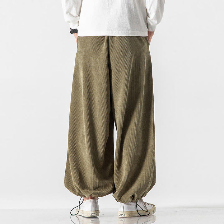 Buddha Stones Fall Winter Lace-up Chinese Character Embroidery Men's Corduroy Pants With Pockets - image 10