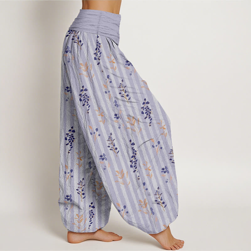 Buddha Stones Cotton Softly Colored Leaf Striped Pattern Women's Elastic Waist Harem Pants - image 2