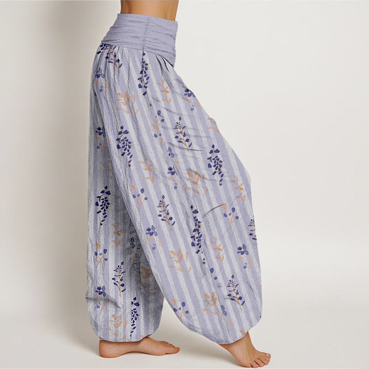 Buddha Stones Cotton Softly Colored Leaf Striped Pattern Women's Elastic Waist Harem Pants - image 2