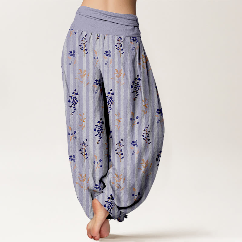 Buddha Stones Cotton Softly Colored Leaf Striped Pattern Women's Elastic Waist Harem Pants - image 1
