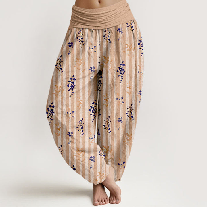 Buddha Stones Cotton Softly Colored Leaf Striped Pattern Women's Elastic Waist Harem Pants - BurlyWood - US16，UK/AU20，EU48 (3XL) - image 5