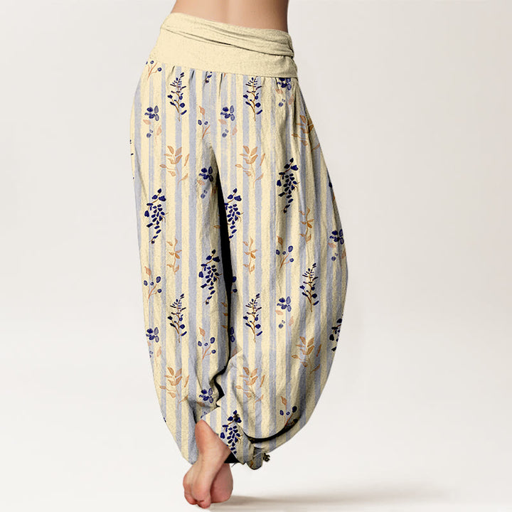 Buddha Stones Cotton Softly Colored Leaf Striped Pattern Women's Elastic Waist Harem Pants - image 9