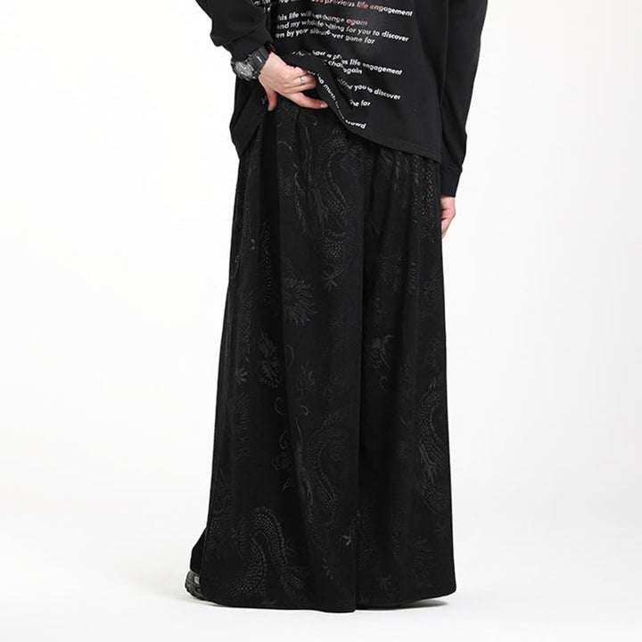 Buddha Stones Dragon Jacquard Drawstring Design Men's Corduroy Wide Leg Pants With Pockets - image 17