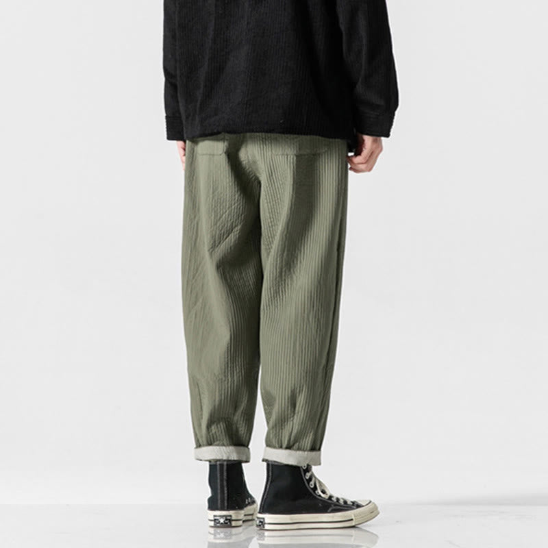 Buddha Stones Fall Solid Color Drawstring Men's Ankle-Length Harem Pants With Pockets - image 4