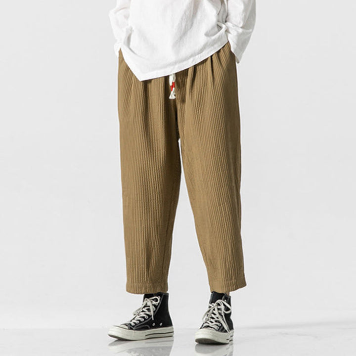Buddha Stones Fall Solid Color Drawstring Men's Ankle-Length Harem Pants With Pockets - image 11