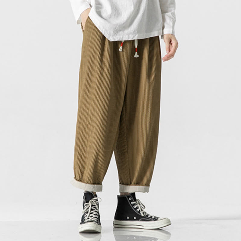 Buddha Stones Fall Solid Color Drawstring Men's Ankle-Length Harem Pants With Pockets - image 10