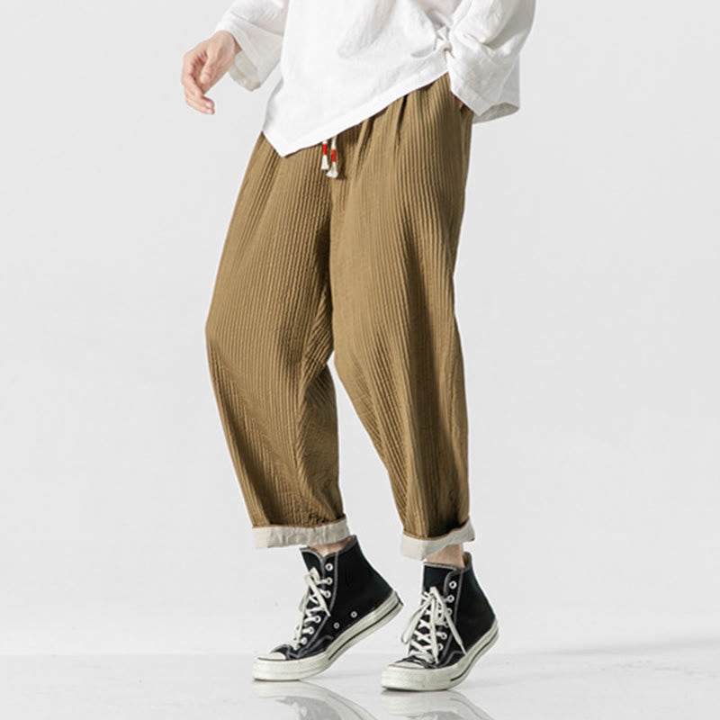 Buddha Stones Fall Solid Color Drawstring Men's Ankle-Length Harem Pants With Pockets - image 17