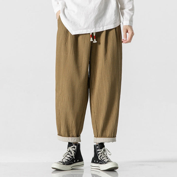 Buddha Stones Fall Solid Color Drawstring Men's Ankle-Length Harem Pants With Pockets - Tan - US/UK/AU46，EU56 (5XL) - image 9