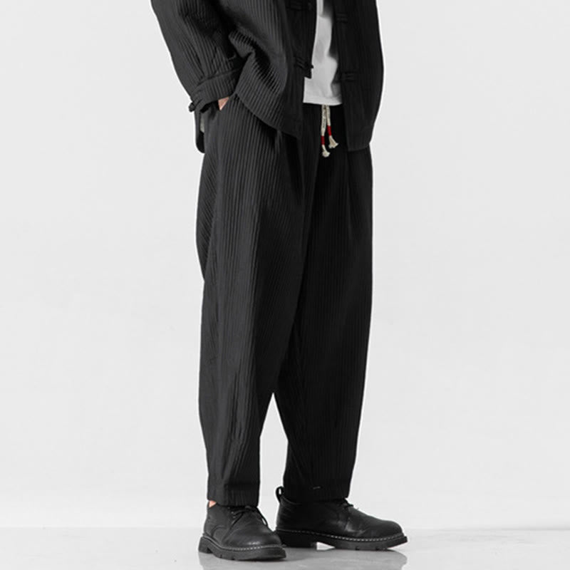 Buddha Stones Fall Solid Color Drawstring Men's Ankle-Length Harem Pants With Pockets - image 24