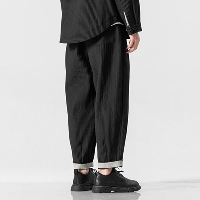 Buddha Stones Fall Solid Color Drawstring Men's Ankle-Length Harem Pants With Pockets - image 26