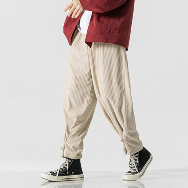 Buddha Stones Fall Winter Men's Pure Color Button Design Cotton Straight Leg Pants With Pockets - image 17