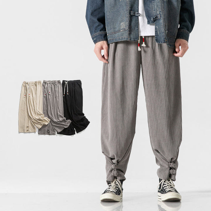 Buddha Stones Fall Winter Men's Pure Color Button Design Cotton Straight Leg Pants With Pockets - LightGrey - US/UK/AU46，EU56 (5XL) - image 0