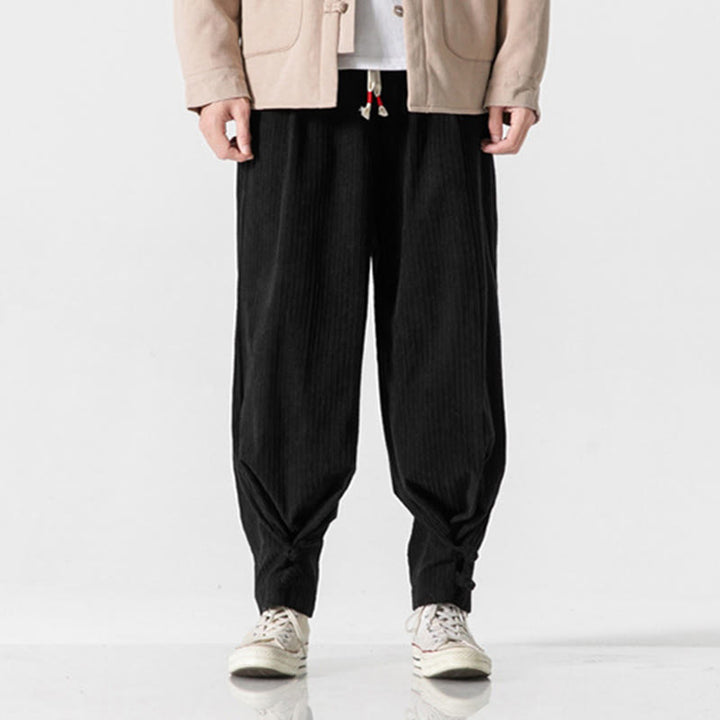 Buddha Stones Fall Winter Men's Pure Color Button Design Cotton Straight Leg Pants With Pockets - Black - US/UK/AU46，EU56 (5XL) - image 23